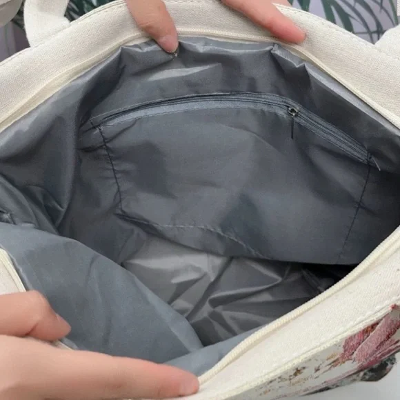 Floral Bunny Cats Sunflower Girl Embroidered Tote Bag.Great Gift for girls women - Picture 5 of 7